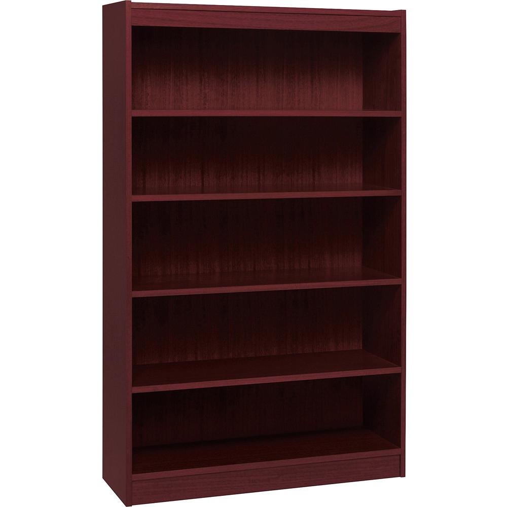 Lorell Panel End Hardwood Veneer Bookcase - 36'' x 12'' x 60'' - 5 x Shelf(ves) - 550 lb Load Capacity - Mahogany - Laminate - Wood - Assembly Required