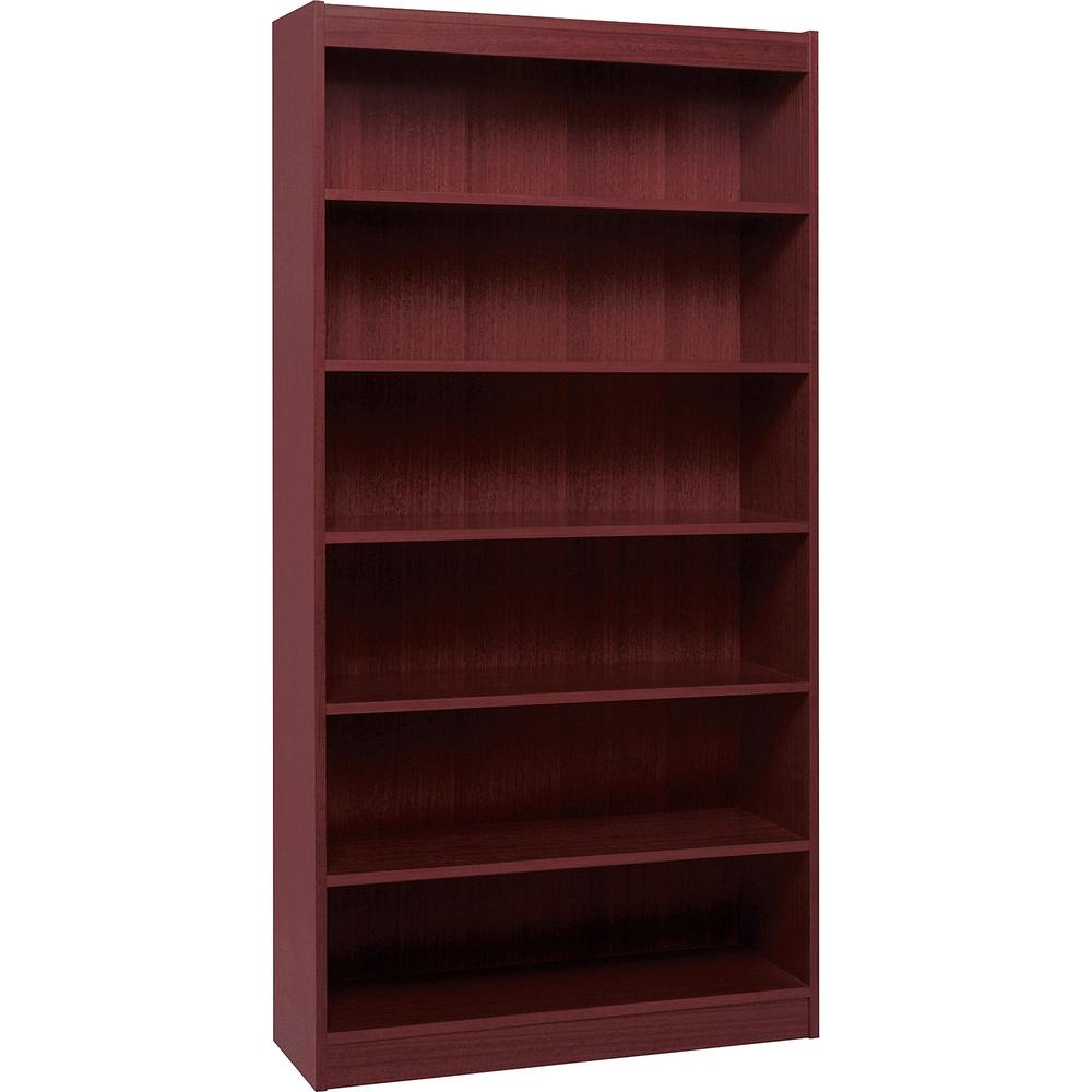 Lorell Panel End Hardwood Veneer Bookcase - 36'' x 12'' x 84'' - 6 x Shelf(ves) - 660 lb Load Capacity - Mahogany - Laminate - Wood - Assembly Required
