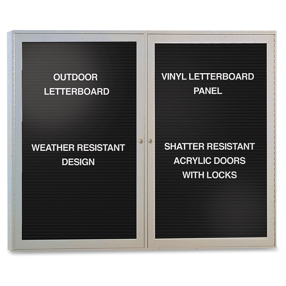 Ghent Outdoor Letterboards - 36'' Height x 48'' Width - Weather Resistant, Shatter Resistant, Lock, Water Resistant, Mounting System - Satin Aluminum Frame - 1 Each