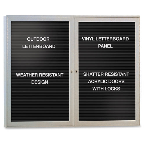 Ghent Outdoor Letterboards - 36'' Height x 48'' Width - Weather Resistant, Shatter Resistant, Lock, Water Resistant, Mounting System - Satin Aluminum Frame - 1 Each