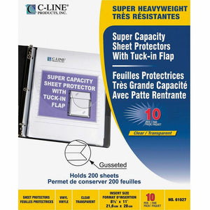 C-Line Super Capacity Super Heavyweight Vinyl Sheet Protectors with Tuck-In Flap - Clear, Top Loading, 11 x 8-1/2, 10/PK, 61027