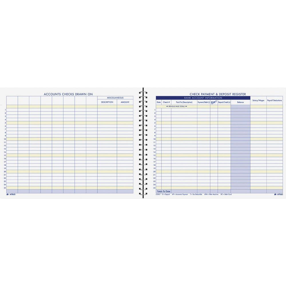 Adams Check Payment & Deposit Register - 96 Sheet(s) - 11'' x 8.50'' Sheet Size - White Sheet(s) - 1 Each