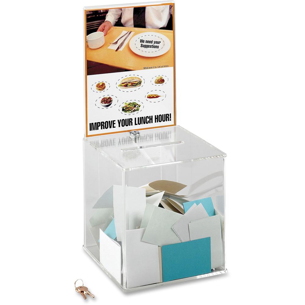 Safco Customizable Locking Acrylic Collection Box - 5.75'' x 0.50'' - 21'' Height x 9.3'' Width x 9.3'' Depth - Lockable - Clear - Acrylic - 1 Each