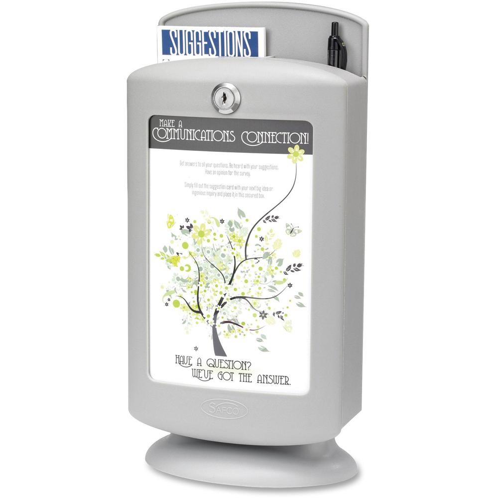 Safco Customizable Suggestion Box - External Dimensions: 7'' Width x 5'' Depth x 14.5'' Height - 25 x Card - Plastic - Gray - For Card - 1 Each