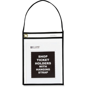 C-Line Shop Ticket Holders With Hanging Straps, Stitched - Black, Both Sides Clear, 9 X 12, 15/BX, 41922