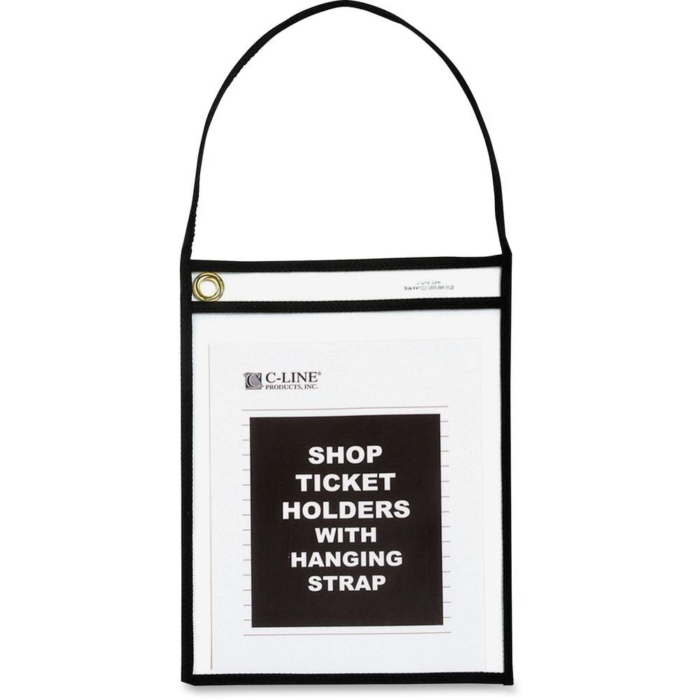 C-Line Shop Ticket Holders With Hanging Straps, Stitched - Black, Both Sides Clear, 9 X 12, 15/BX, 41922