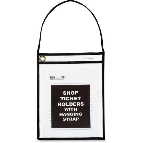 C-Line Shop Ticket Holders With Hanging Straps, Stitched - Black, Both Sides Clear, 9 X 12, 15/BX, 41922