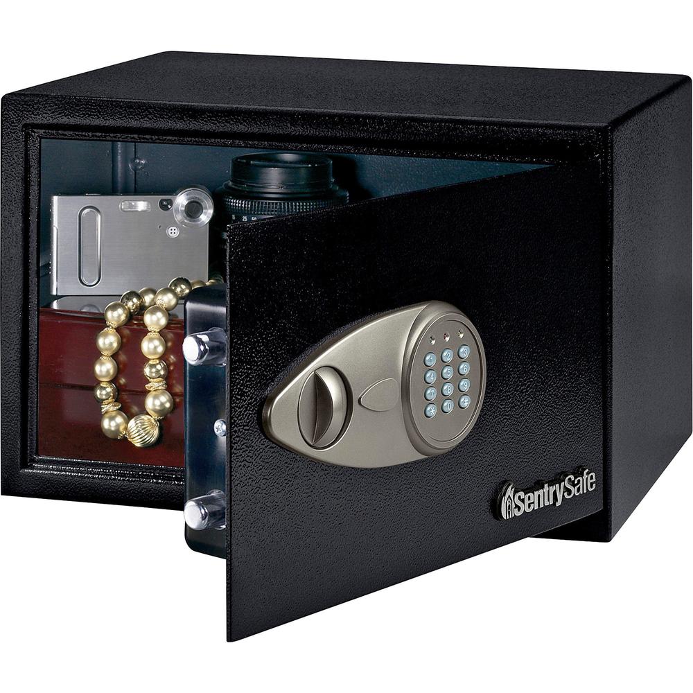 Sentry Safe Small Security Safe with Electronic Lock - 0.50 ft³ - Key Lock - 2 Live-locking Bolt(s) - Internal Size 8.50'' x 13.62'' x 8.62'' - Overall Size 8.7'' x 13.8'' x 10.6'' - Black - Steel