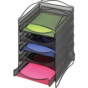 Safco 5-Compartment Mesh Desktop Organzier - Compartment Size : 1.75'' x 9.50'' x 12.25'' - 15.25'' Height x 10.25'' Width x 12.75'' Depth - Desktop - Stackable - Powder Coated - Black - Steel - 1 Each