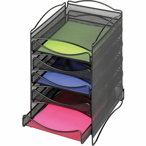 Safco 5-Compartment Mesh Desktop Organzier - Compartment Size : 1.75'' x 9.50'' x 12.25'' - 15.25'' Height x 10.25'' Width x 12.75'' Depth - Desktop - Stackable - Powder Coated - Black - Steel - 1 Each