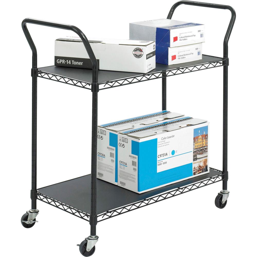 Safco Wire Utility Cart - 2 Shelf - 400 lb Capacity - 4 Casters - 3'' Caster Size - Plastic - x 43.8'' Width x 19.3'' Depth x 41'' Height - Black - 1 Each