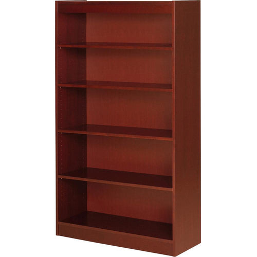 Lorell Panel End Hardwood Veneer Bookcase - 36'' x 12'' x 0.8'' x 60'' - 5 Shelve(s) - 4 Adjustable Shelf(ves) - Material: Veneer - Finish: Cherry