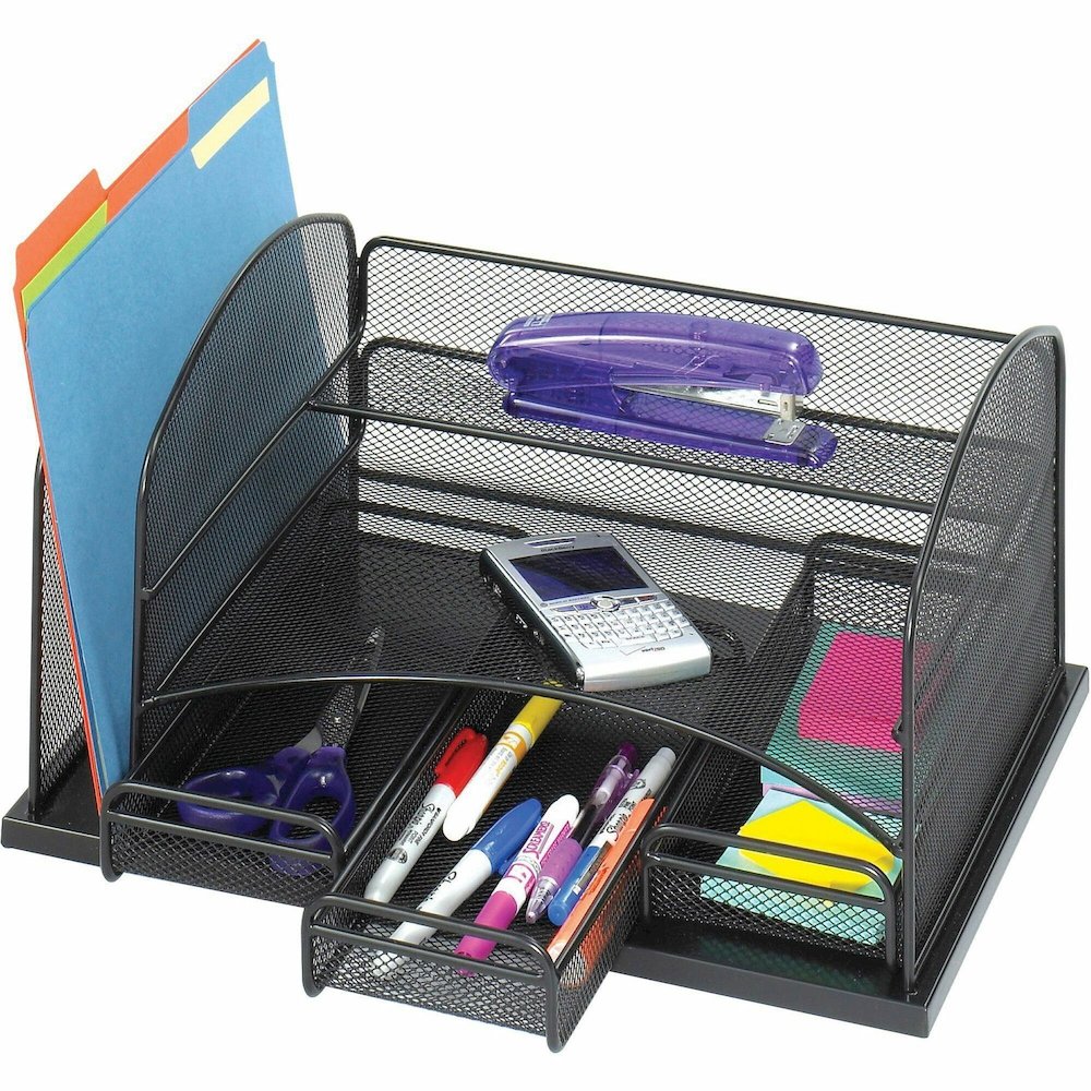 Safco Onyx 3-Drawer Desktop Organizer - 3 Drawer(s) - 16'' Height x 11.38'' Width x 8'' Depth - Powder Coated - Black - Steel - 1 Each