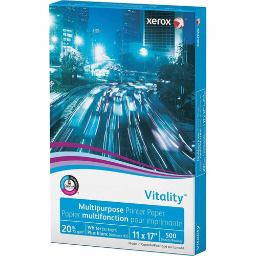 Xerox Vitality Multipurpose Printer Paper - White - 92 Brightness - 90% Opacity - 11'' x 17'' - 20 lb Basis Weight - 1 / Ream - Jam-free, ColorLok Technology - White
