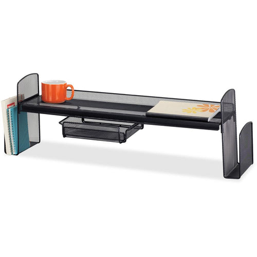 Safco Onyx Steel Mesh Off-Surface Shelf - 10'' Height x 31.50'' Width x 7.25'' Depth - Desktop - Black - 1 Each