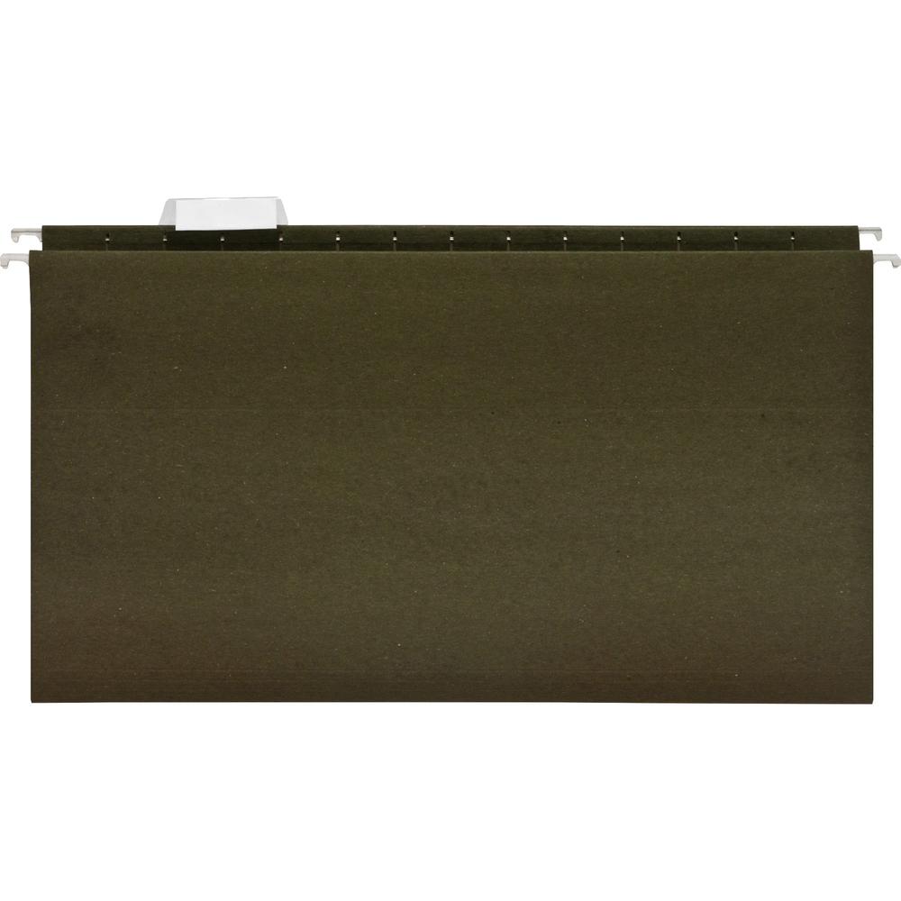 Business Source 1/5 Tab Cut Legal Recycled Hanging Folder - 8 1/2'' x 14'' - 11 pt. - Poly - Green - 100% Recycled - 25 / Box