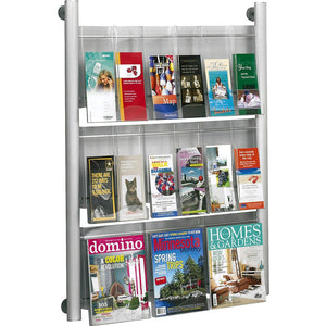 Safco Luxe 9 Pocket Magazine Wall Rack - 9 x Magazine, 18 - 9 Pocket(s) - 9 Compartment(s) - 9 Divider(s) - 41'' Height x 31.8'' Width x 5'' Depth - Floor - Acrylic, Aluminum - 1 Each