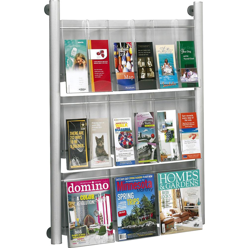 Safco Luxe 9 Pocket Magazine Wall Rack - 9 x Magazine, 18 - 9 Pocket(s) - 9 Compartment(s) - 9 Divider(s) - 41'' Height x 31.8'' Width x 5'' Depth - Floor - Acrylic, Aluminum - 1 Each