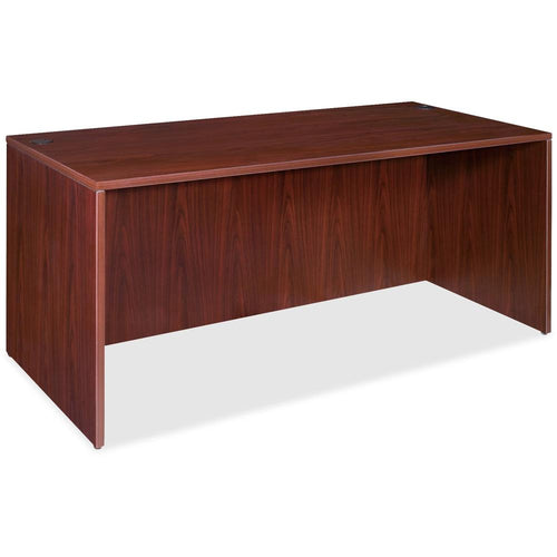 Lorell Essentials Series Rectangular Desk Shell - 59'' x 29.5'' x 1'' x 29.5'' - Finish: Laminate, Mahogany - Grommet, Modesty Panel, Durable, Adjustable Feet