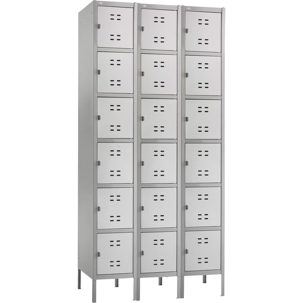 Safco Six-Tier Two-tone 3 Column Locker with Legs - 36'' x 18'' x 78'' - 3 x Shelf(ves) - Recessed Locking Handle - Gray - Steel