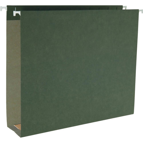 Business Source 1/5 Tab Cut Letter Recycled Hanging Folder - 8 1/2'' x 11'' - Capacity2'' Expansion - Standard Green - 10% Recycled - 25 / Box