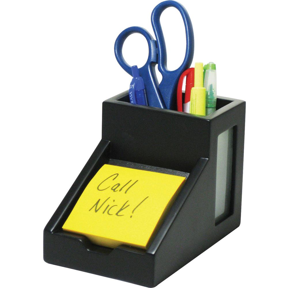 Victor 9505-5 Midnight Black Pencil Cup with Note Holder - 4.4'' x 5.6'' x 3.9'' - Wood, Glass - 1 Each - Black