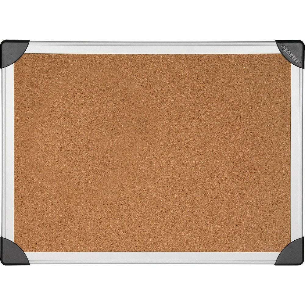 Lorell Corkboard - 24'' Board Height x 36'' Board Width - Silver Cork, Brown Surface - Durable, Resist Warping, Laminated, Resilient - Aluminum Frame - 1 Each