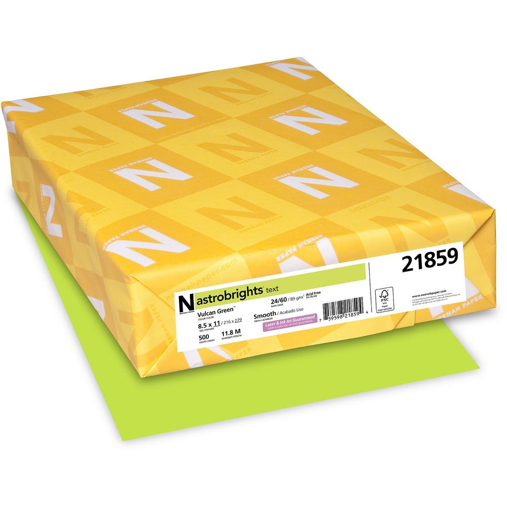 Astrobrights Color Copy Paper - Vulcan Green - Letter - 8 1/2'' x 11'' - 24 lb Basis Weight - Smooth - 500 / Pack - FSC - Acid-free, Lignin-free, Heavyweight - Vulcan Green