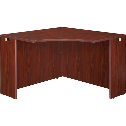 Lorell Essentials Series Corner Desk - 41.4'' x 41.4'' x 29.5'' - Finish: Laminate, Mahogany - Leveling Glide
