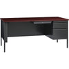 Lorell Fortress Series 66'' Right-Pedestal Desk - Rectangle Top - 66'' Table Top Width x 30'' Table Top Depth x 1.12'' Table Top Thickness - 29.50'' HeightAssembly Required - Laminated, Mahogany - Steel -