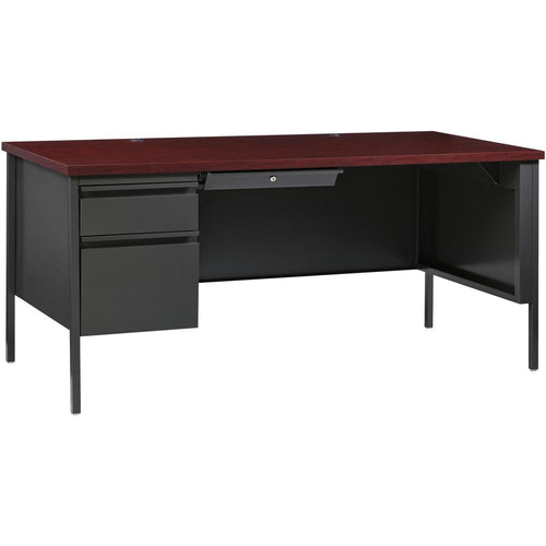 Lorell Fortress Series Left-Pedestal Desk - Rectangle Top - 66'' Table Top Width x 30'' Table Top Depth x 1.12'' Table Top Thickness - 29.50'' HeightAssembly Required - Laminated, Mahogany - Steel - 1 Eac