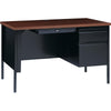 Lorell Fortress Series 48'' Right Single-Pedestal Desk - Laminated Rectangle, Walnut Top - 30'' Table Top Length x 48'' Table Top Width x 1.13'' Table Top Thickness - 29.50'' Height - Assembly Required - B