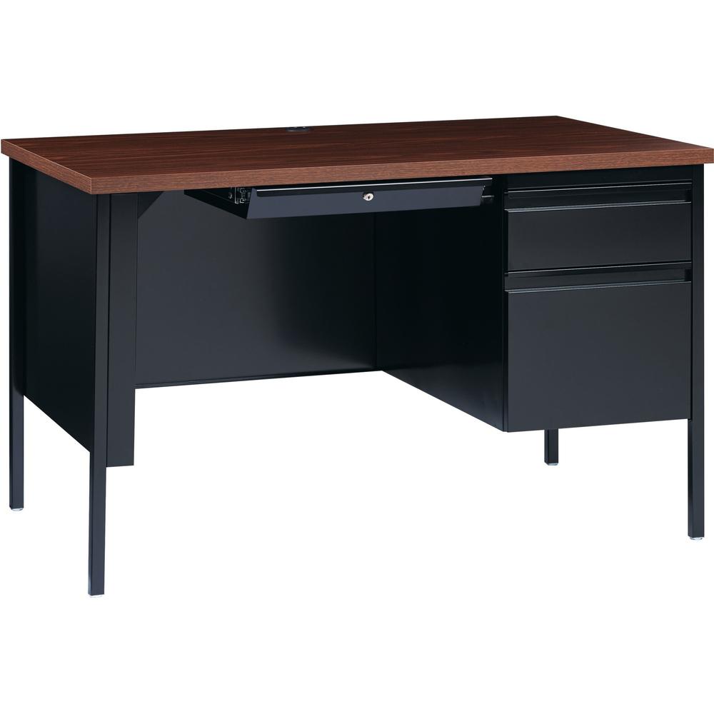 Lorell Fortress Series 48'' Right Single-Pedestal Desk - Laminated Rectangle, Walnut Top - 30'' Table Top Length x 48'' Table Top Width x 1.13'' Table Top Thickness - 29.50'' Height - Assembly Required - B
