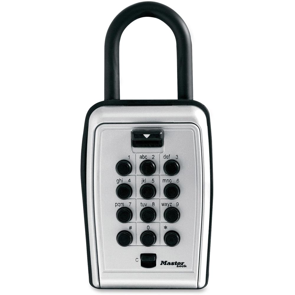 Master Lock Portable Key Safe - Push Button Lock - Weather Resistant, Scratch Resistant - for Door - Overall Size 7.2'' x 5.3'' x 2.2'' - Black, Silver - Metal, Vinyl