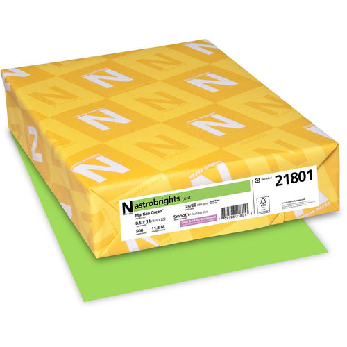 Astrobrights Color Paper - Lime Green - Letter - 8 1/2'' x 11'' - 24 lb Basis Weight - Smooth - 500 / Ream - Green Seal - Heavyweight, Acid-free, Lignin-free, Fade Resistant - Martian Green (Lime Green)