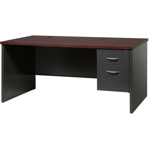 Lorell Fortress Modular Series Right-Pedestal Desk - 66'' x 30'' , 1.1'' Top - 2 x Box, File Drawer(s) - Single Pedestal on Right Side - Material: Steel - Finish: Mahogany Laminate, Charcoal - Scratch Re