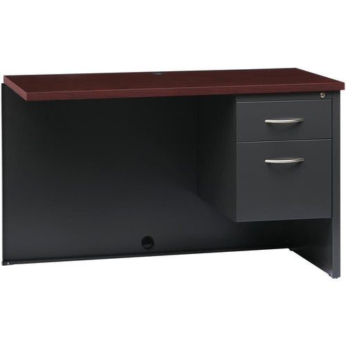 Lorell Fortress Modular Series Right Return - 48'' x 24'' , 1.1'' Top - 2 x Box, File Drawer(s) - Single Pedestal on Right Side - Material: Steel - Finish: Mahogany Laminate, Charcoal - Scratch Resistant