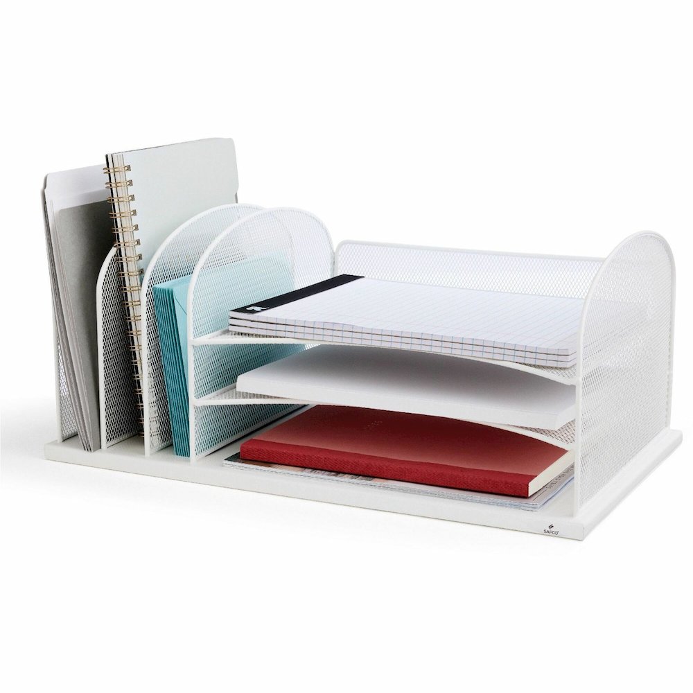 Safco Onyx 3 Tray/3 Upright Section Desk Organizer - 8.25'' Height x 19.50'' Width x 11.50'' Depth - Desktop - White - Steel - 1 Each