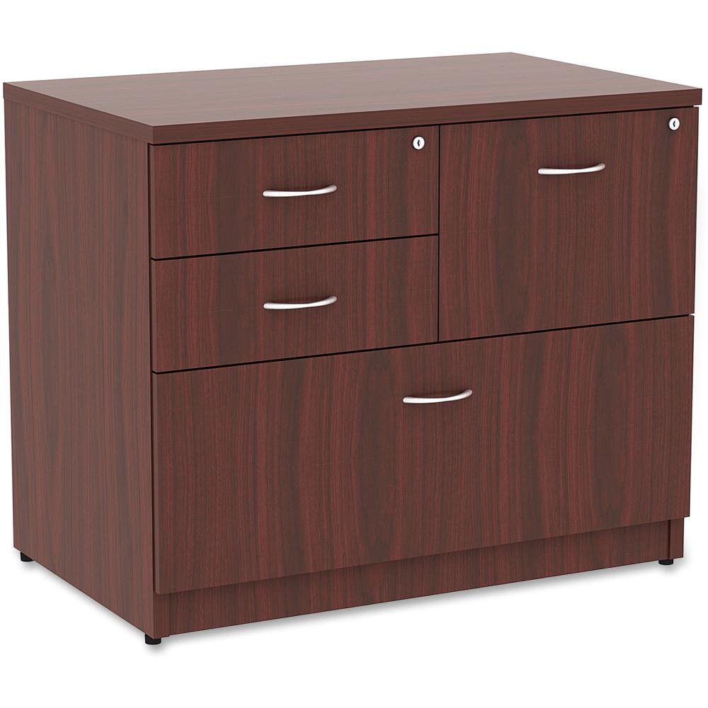 Lorell Essentials Series Box/Box/File Lateral File - 1'' Side Panel, 0.1'' Edge, 35.5'' x 22''29.5'' Lateral File - 4 x Box, File Drawer(s) - Mahogany Laminate Table Top - Versatile, Ball Bearing Glide, Dr