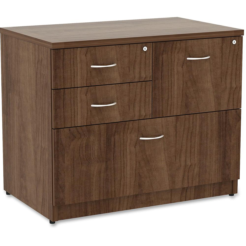 Lorell Essentials Series Box/Box/File Lateral File - 1'' Side Panel, 0.1'' Edge, 35.5'' x 22''29.5'' Lateral File - 4 x Box, File Drawer(s) - Walnut Laminate Table Top - Versatile, Ball Bearing Glide, Draw