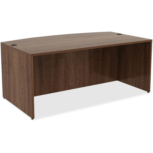 Lorell Essentials Series Bowfront Desk Shell - 71'' x 41.4''29.5'' Desk, 0.1'' Edge - Material: Metal - Finish: Walnut, Laminate