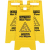 Genuine Joe Universal Graphic Wet Floor Sign - Print/Message ''Wet Floor'' - Foldable - Yellow - 3 / Bundle