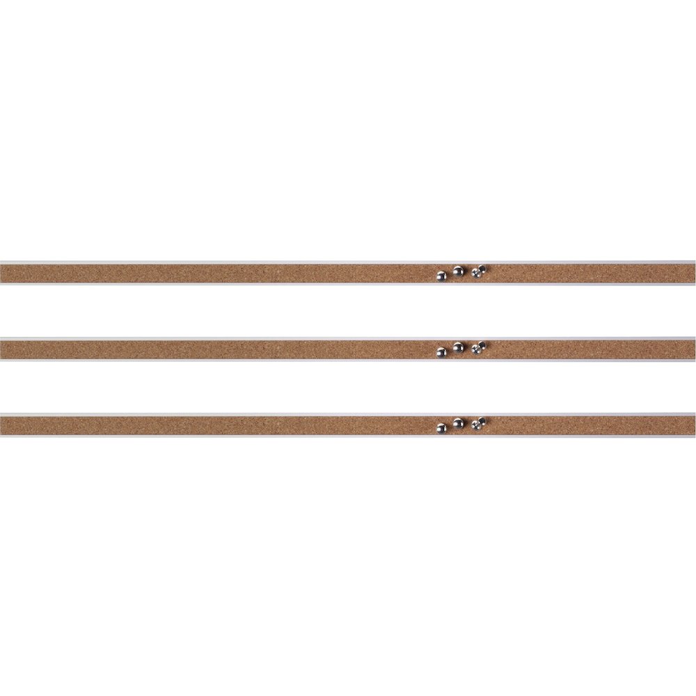 Lorell Cork Strip Bulletin Bars - 18'' Board Width - Cork Surface - Self-healing, Fade Resistant, Self-sealing - Anodized Aluminum Frame - 3 / Bundle