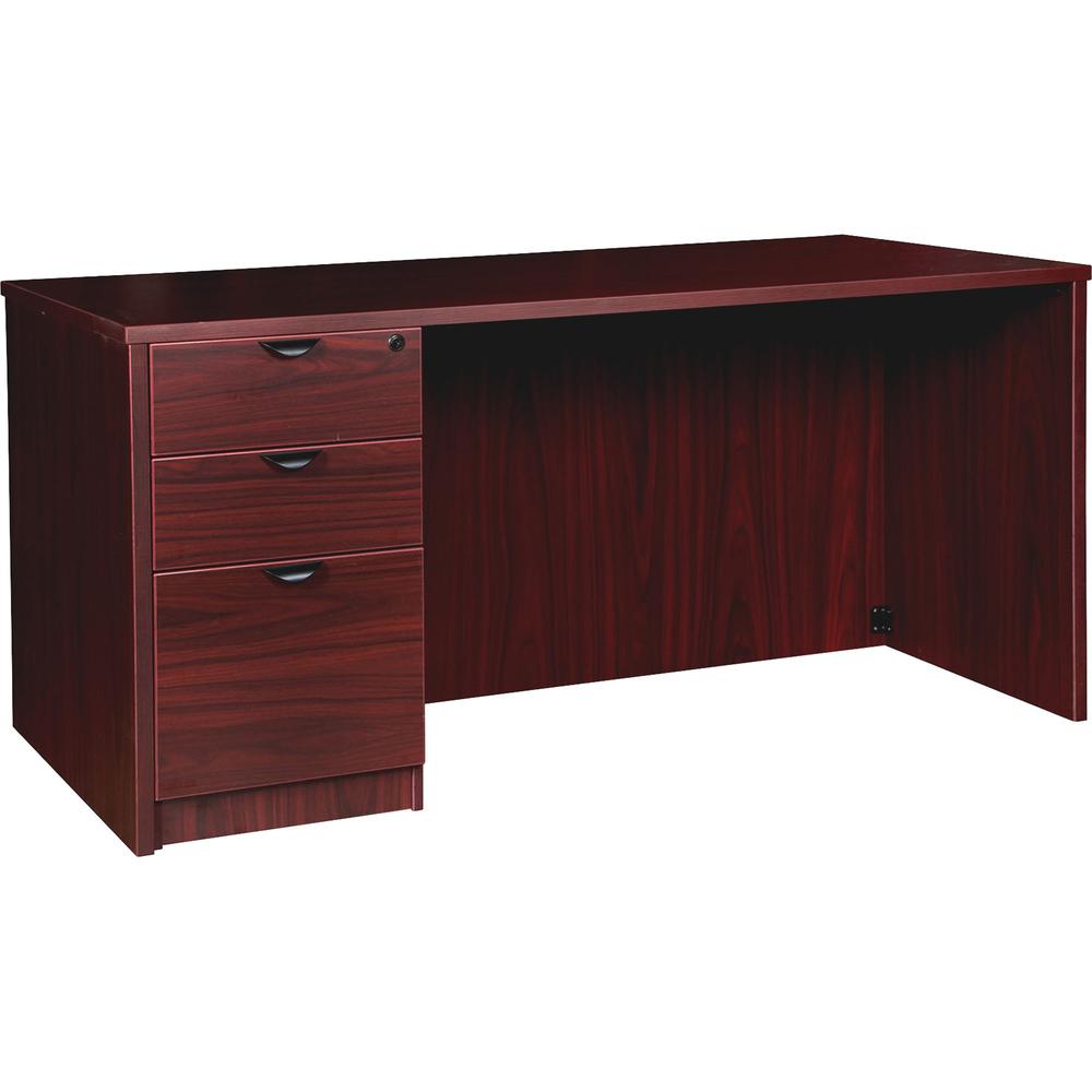 Lorell Prominence 2.0 Left-Pedestal Desk - 1'' Top, 60'' x 30''29'' - 3 x File, Box Drawer(s) - Single Pedestal on Left Side - Band Edge - Material: Particleboard - Finish: Mahogany Laminate, Thermofused
