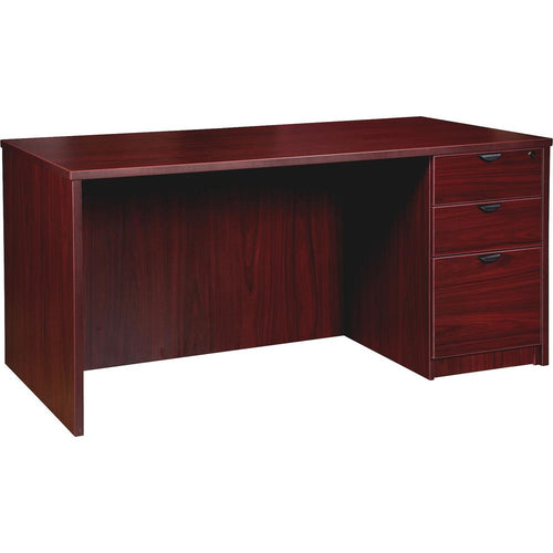 Lorell Prominence 2.0 Right-Pedestal Desk - 1'' Top, 66'' x 30''29'' - 3 x File, Box Drawer(s) - Single Pedestal on Right Side - Band Edge - Material: Particleboard - Finish: Mahogany Laminate, Thermofuse