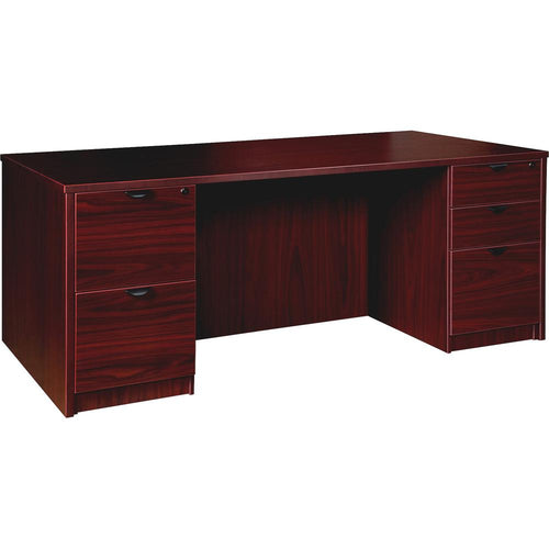 Lorell Prominence 2.0 Double-Pedestal Desk - 1'' Top, 72'' x 36''29'' - 5 x File, Box Drawer(s) - Double Pedestal - Band Edge - Material: Particleboard - Finish: Mahogany Laminate, Thermofused Melamine (T