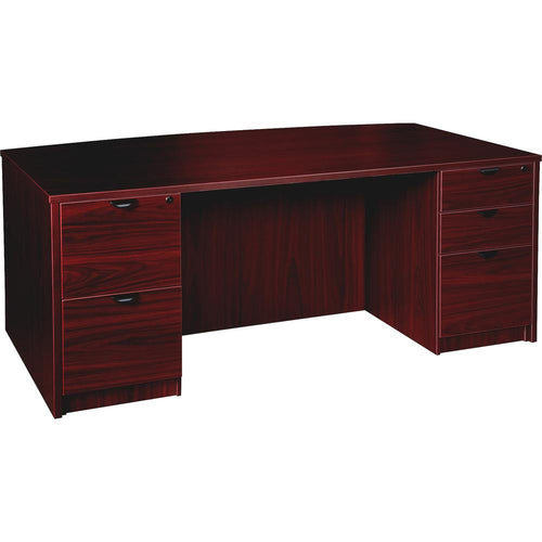 Lorell Prominence 2.0 Bowfront Double-Pedestal Desk - 1'' Top, 72'' x 42''29'' - 5 x File, Box Drawer(s) - Double Pedestal - Band Edge - Material: Particleboard - Finish: Mahogany Laminate, Thermofused Me
