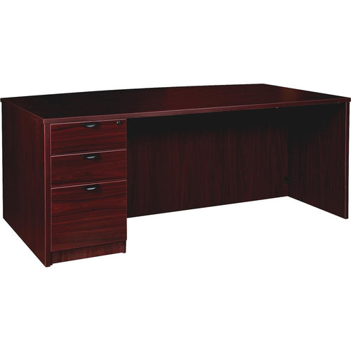 Lorell Prominence 2.0 Bowfront Left-Pedestal Desk - 1'' Top, 72'' x 42''29'' - 3 x File, Box Drawer(s) - Single Pedestal on Left Side - Band Edge - Material: Particleboard - Finish: Mahogany Laminate, The