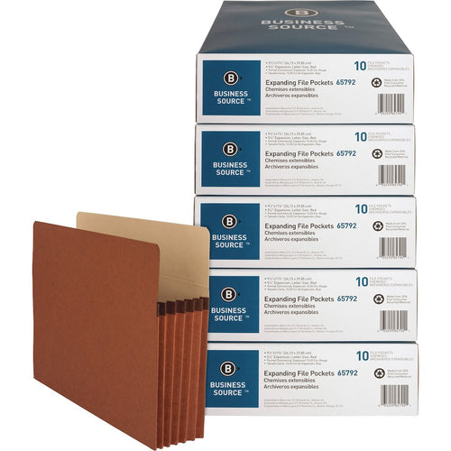 Business Source Letter Recycled File Pocket - 8 1/2'' x 11'' - 1200 Sheets Capacity - 5 1/4'' Expansion - Redrope - Sturdy, Gusset, Durable, Tear Proof - 30% Recycled - 10/Box - 5 / Carton