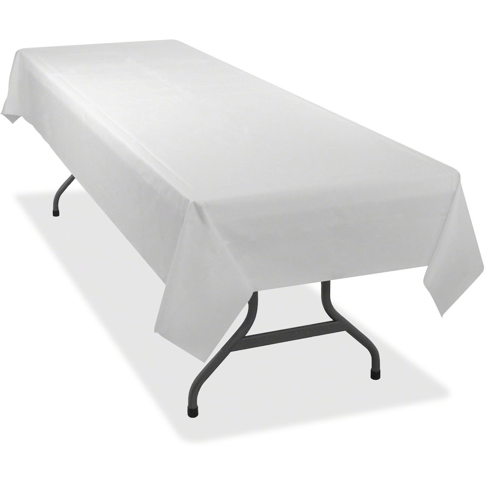 Tablemate Heavy-duty Plastic Table Covers - 108'' Length x 54'' Width - Plastic - White - 6/Pack - 4 / Carton